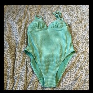 Womens time n tru swimsuit 12-14 One piece polka dot green. NWT
